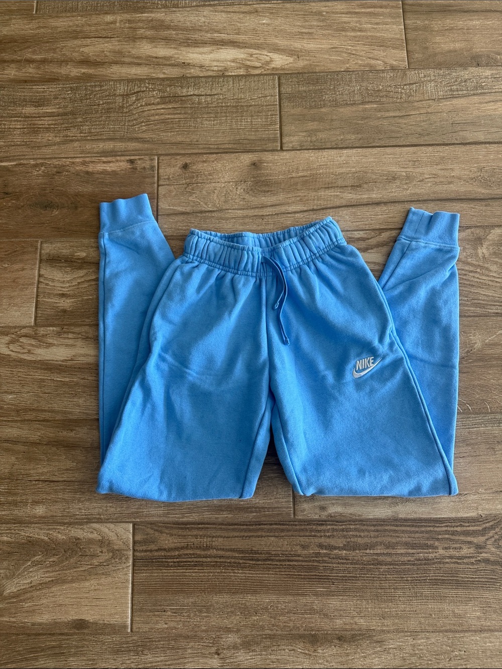 Nike Kids Light Blue Fleece Joggers with Swoosh